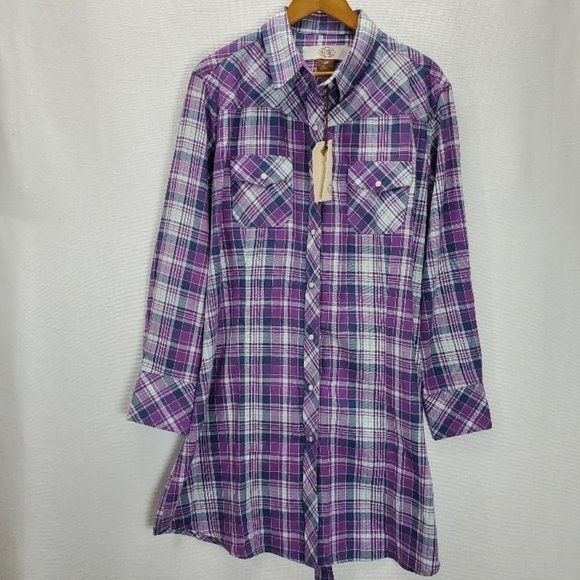 Gibson Dresses & Skirts - Gibson Trading Company Dress Womens 2x Plaid Shirt Dress Western Knee Length